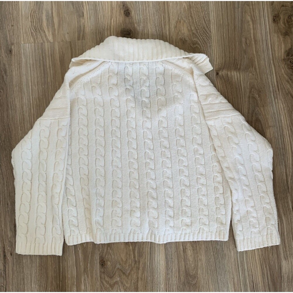 Abercrombie & Fitch Womens L Cream Cable Knit Wide Collar Sweater Oversized - Picture 3 of 6